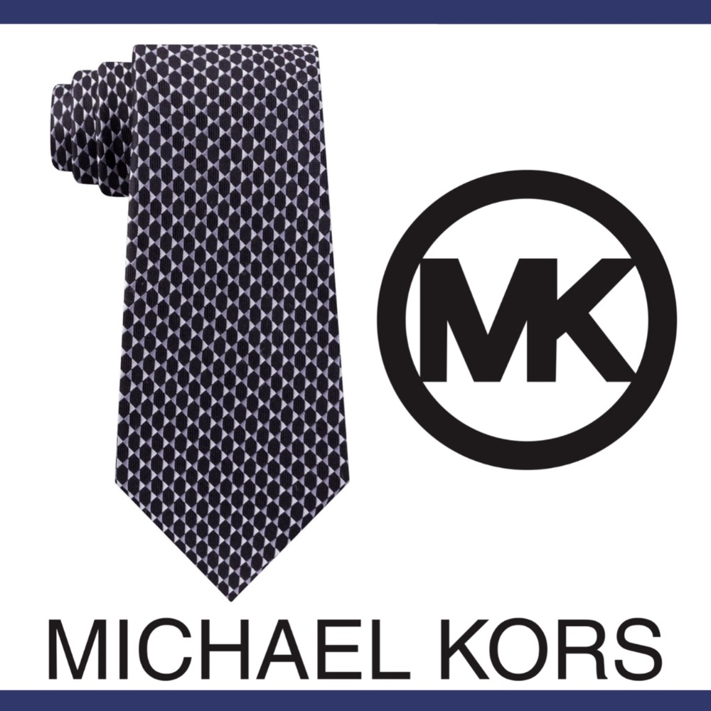 NWT $70 Michael Kors [Mens Tie ] Mirrored Circles Tie in‎ Black/Silver